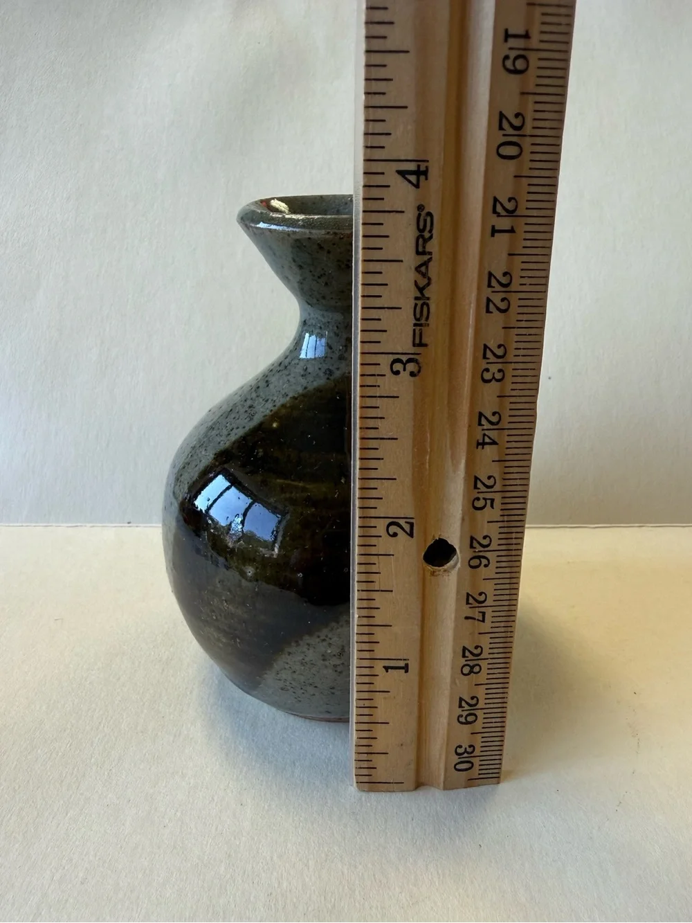 Artisan Signed Handcrafted Hand Thrown Pottery Ceramic Neutral Tone Bud Vase.